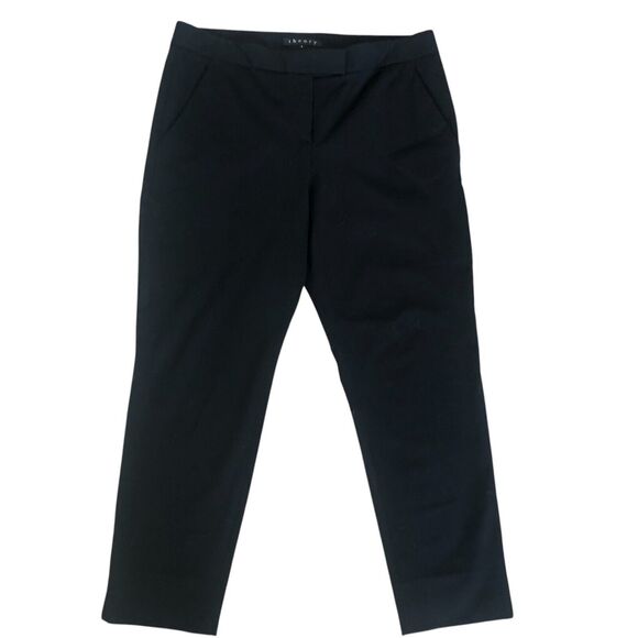 Theory Women‎ Straight Leg Office Career Black Trouser Stretch Ankle Pants 8 - Picture 1 of 12